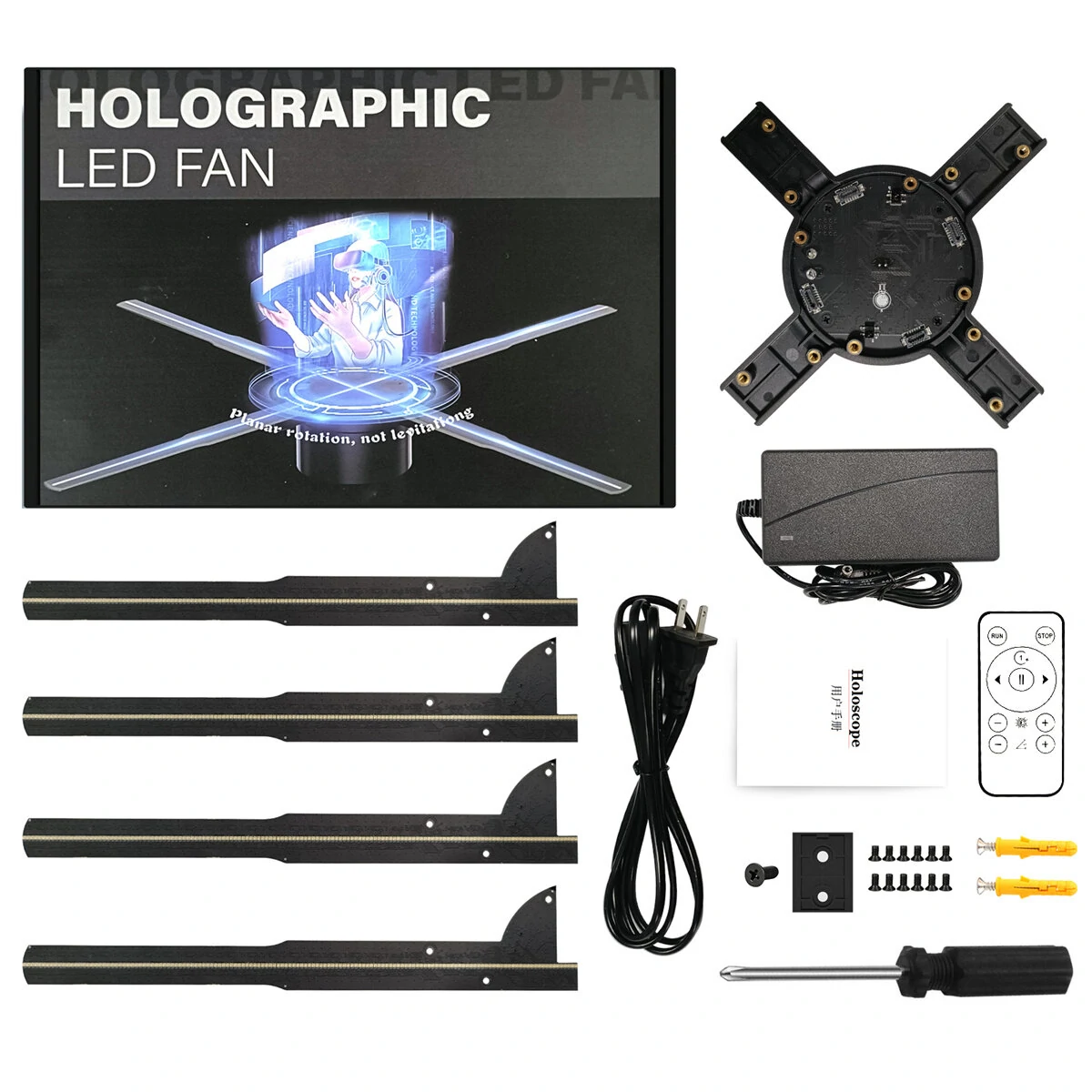 (image for) P50 Wifi Holographic Fan 3D Advertising Machine 576 LED Sign Neon Smart HD Player Support Video Picture Logo Holographic Light EU Plug
